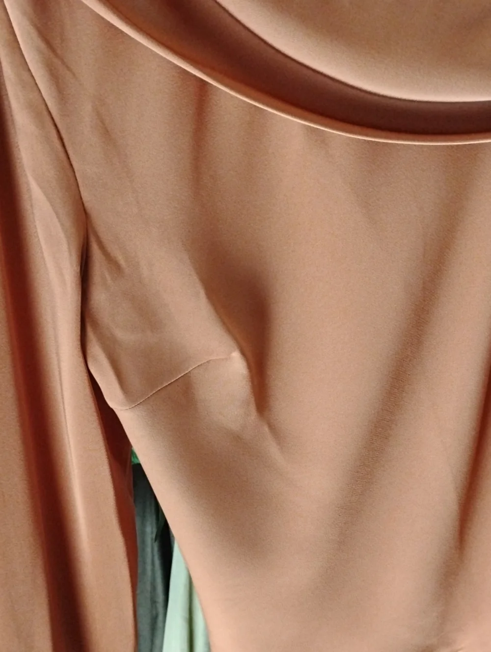 Astr Off-Shoulder Satin Blouse in Rust Copper